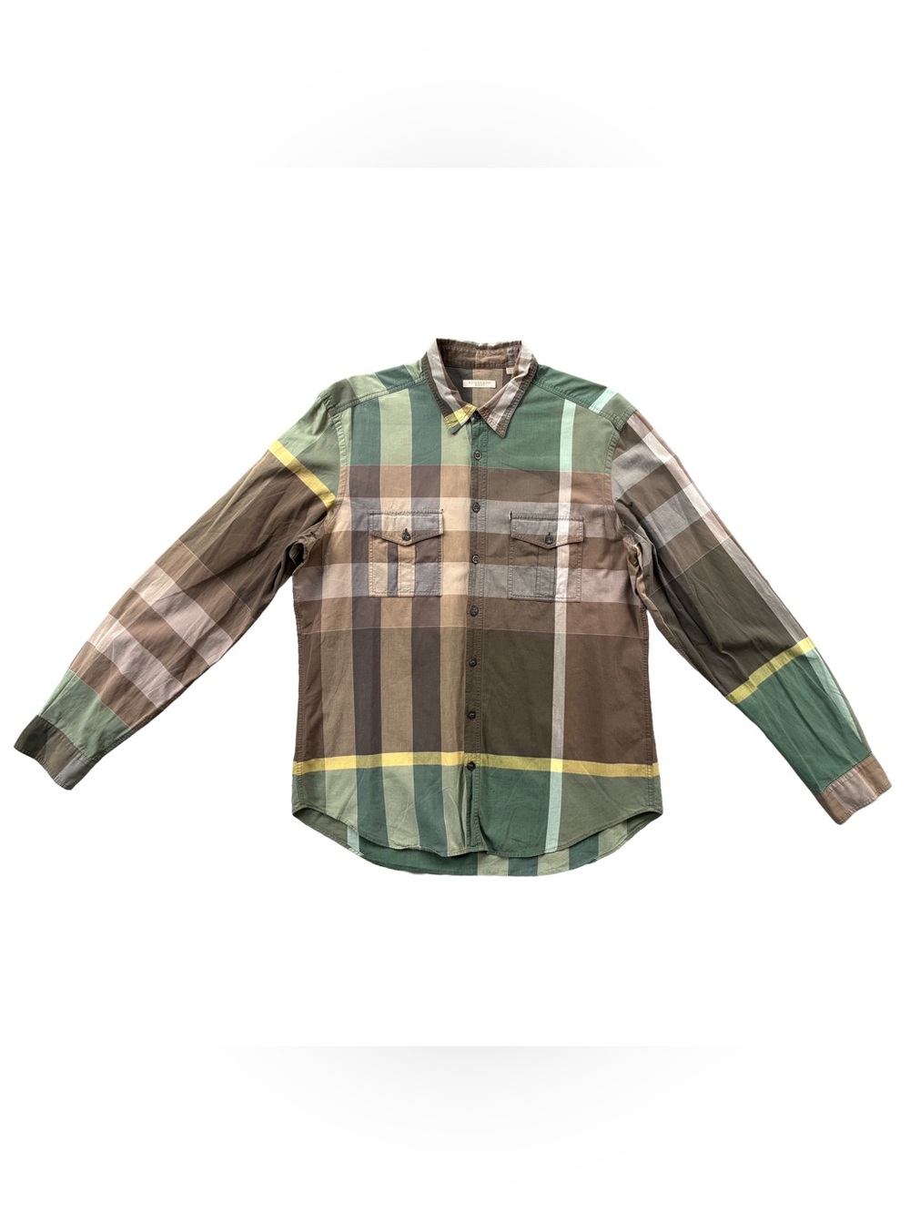 Men's Plaid Long-Sleeve Shirt in Green/Brown - Casual Button-Down